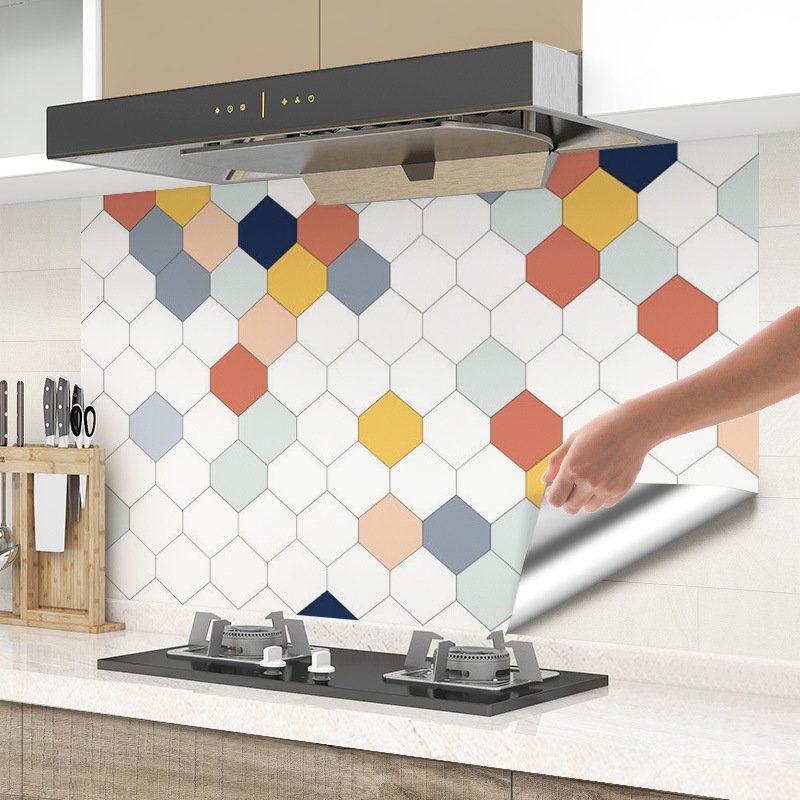 Decal dán bếp ô họa tiết lục giác sắc màu - lau chùi dễ dàng