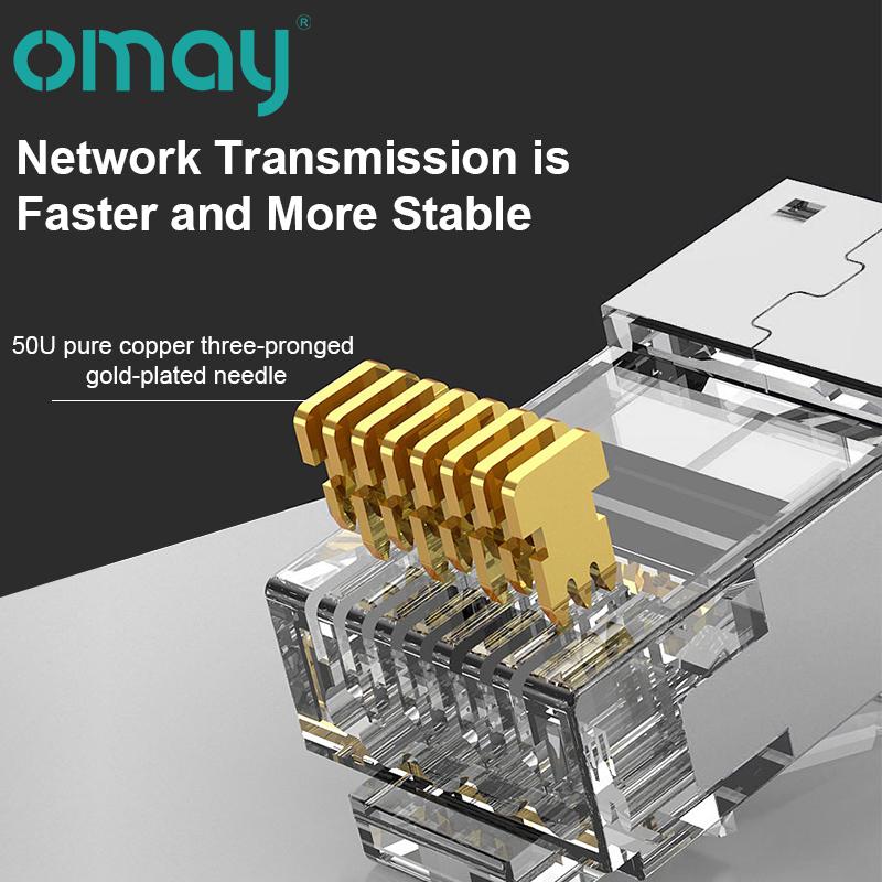Đầu nối OMAY CAT6/7 CAT5E RJ45 đi qua mạng cắm mô-đun UTP 3/50μ Đầu uốn 8P8C mạ vàng cho cáp Ethernet