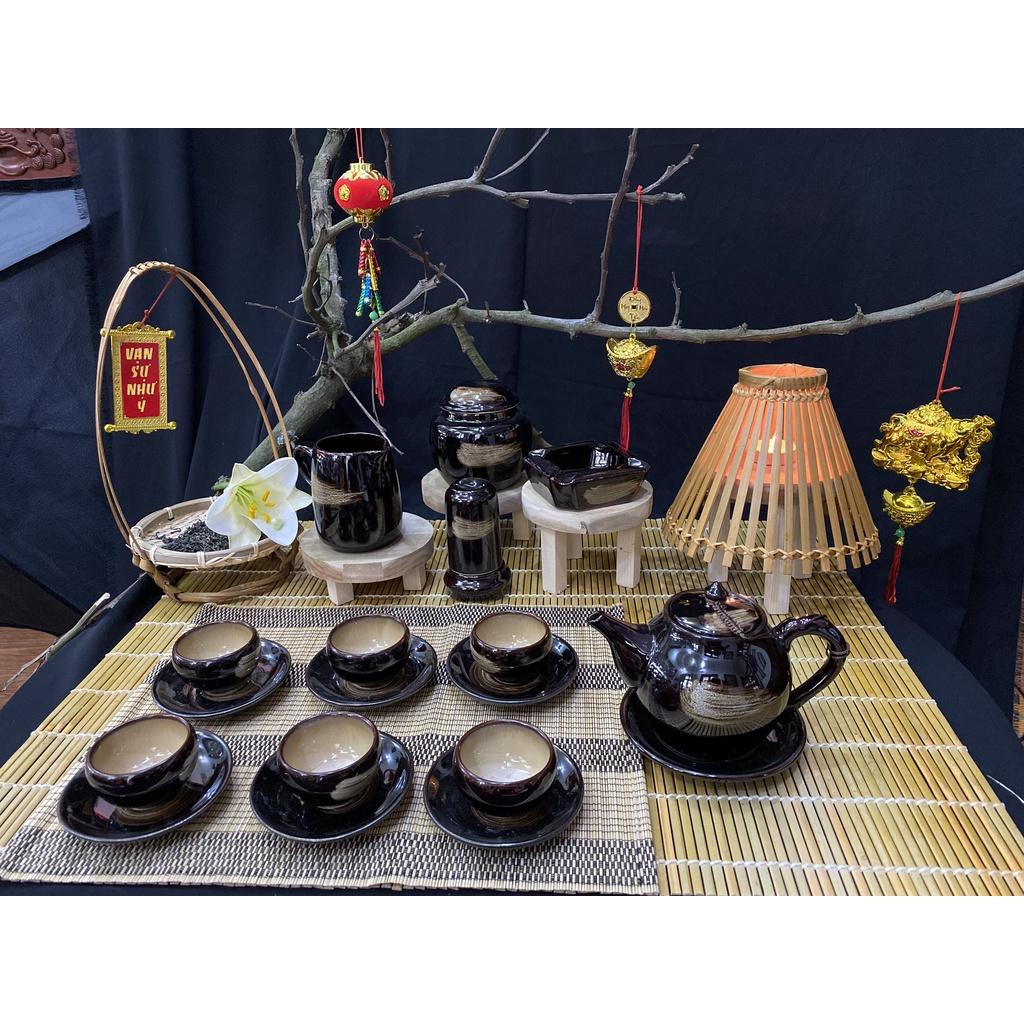 Bộ ấm chén dáng quả bầu men hỏa biến - Gốm Bát Tràng - Làng Gốm