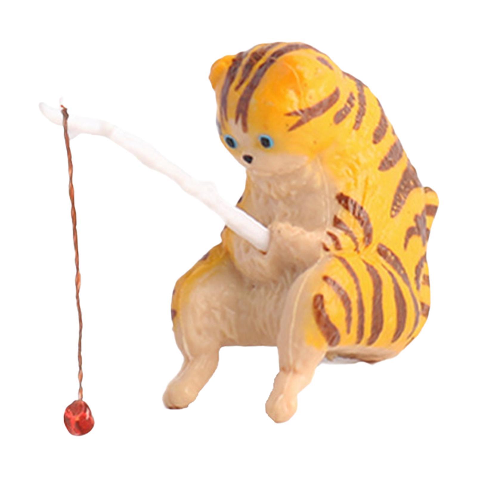 Cat Fishing Figurine Decorative Kitten Fishing Ornament for Garden