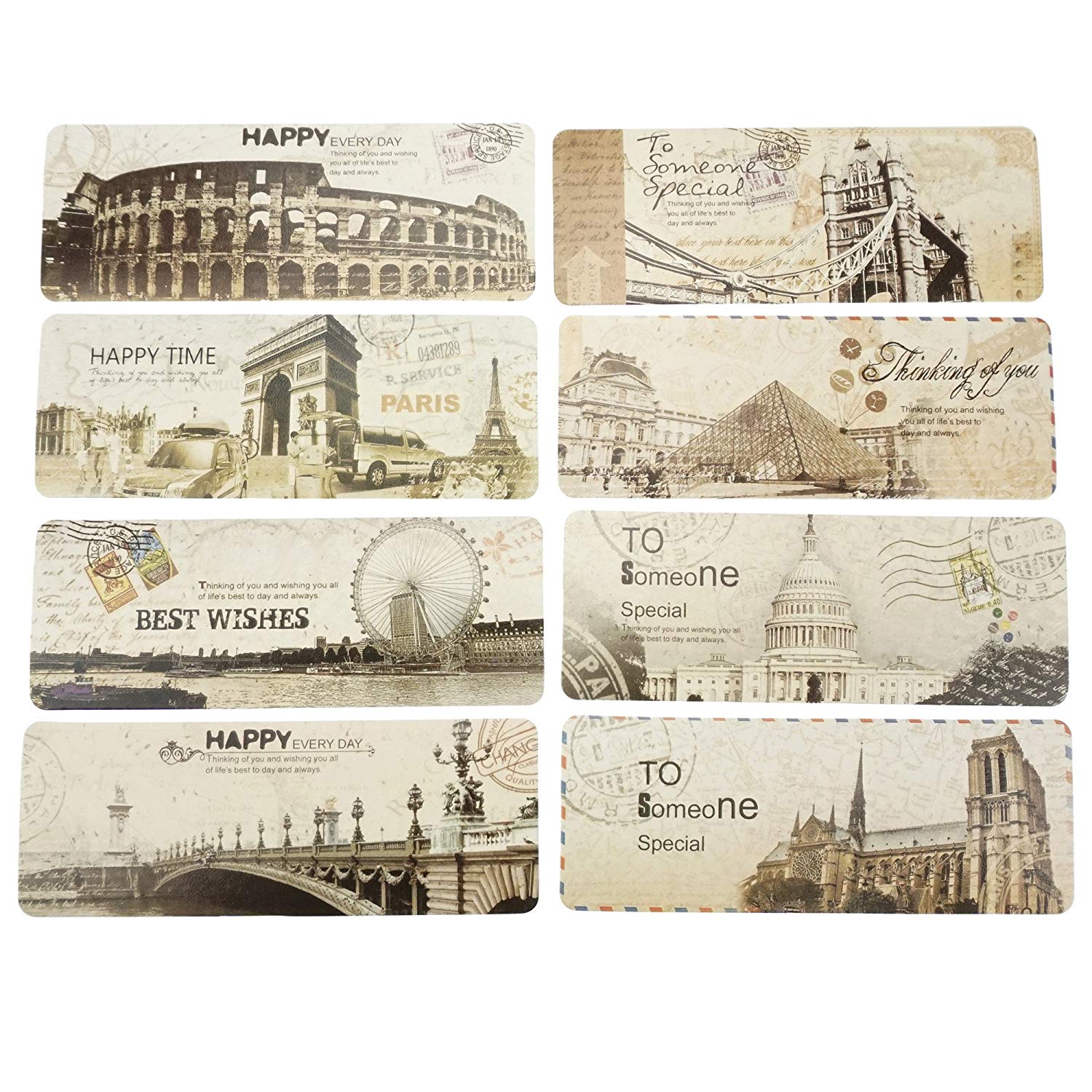 Hộp 30 Bookmark Đánh Dấu Sách Paris Tháp Eiffel Vintage Retro