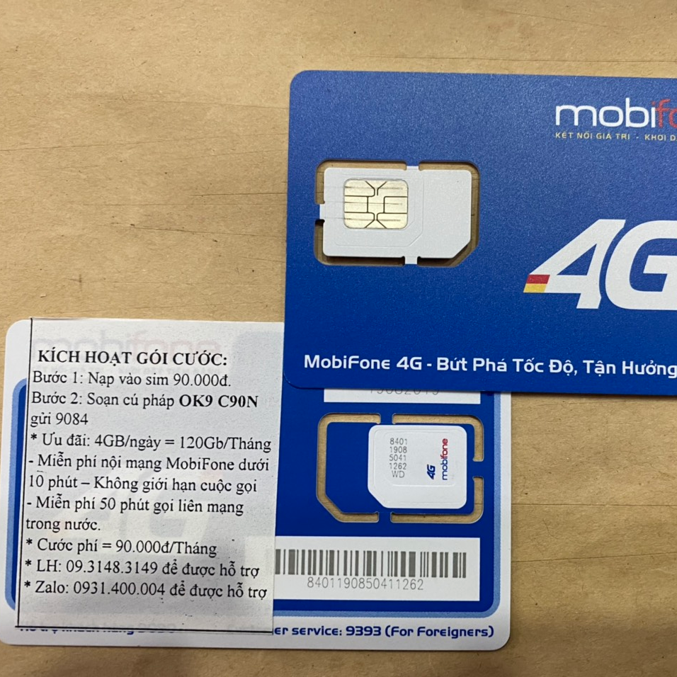 Sim 4G Mobifone C120N 120GB (4GB/ngày) gọi nội mạng không giới hạn - 120k/ tháng - Hàng chính hãng