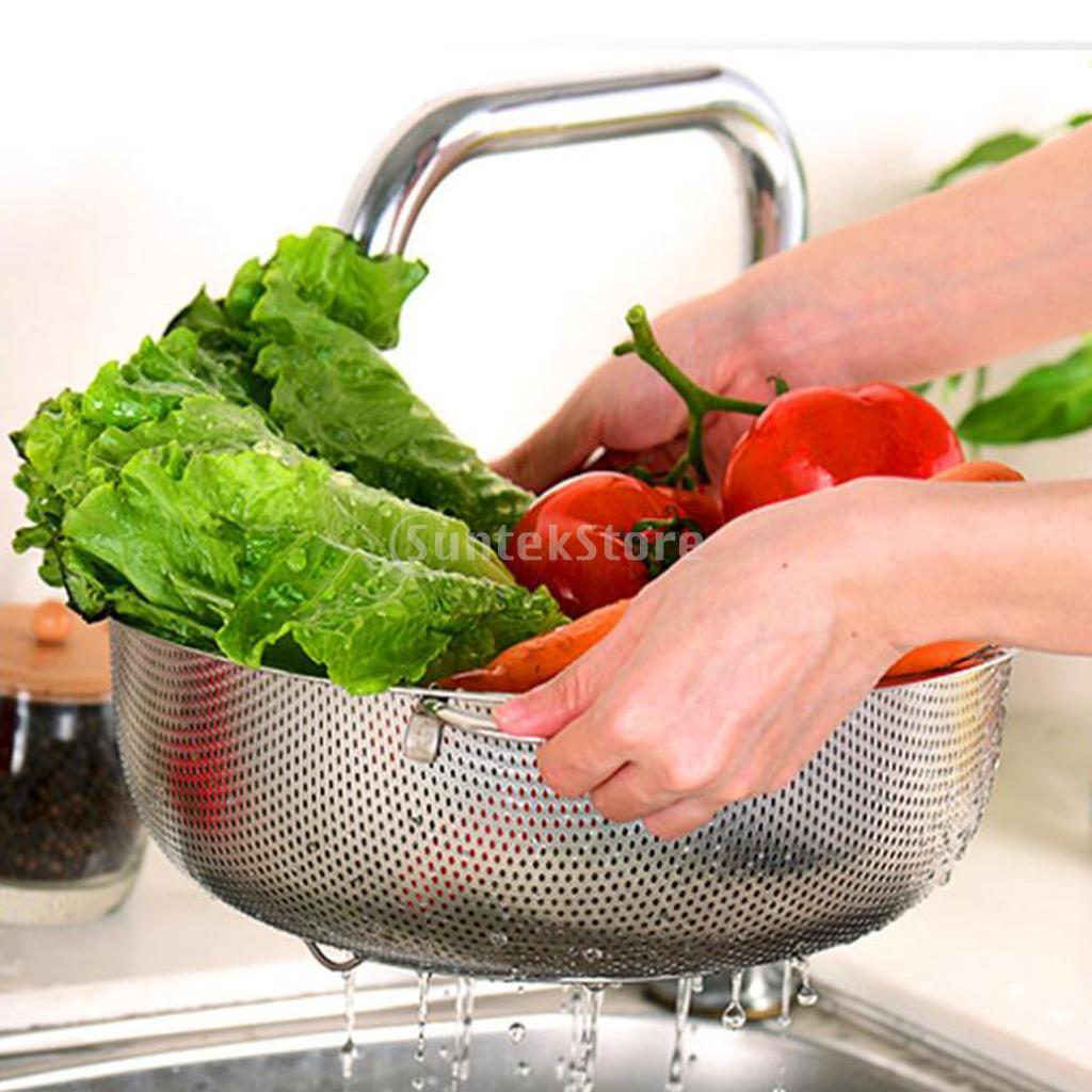 2pcs Rice Washing Nesting Bowl Drainer Kitchen Colander Stainless
