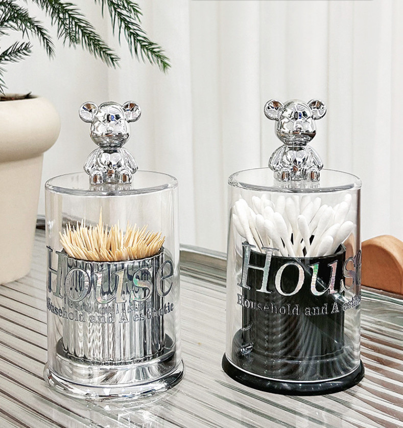Hộp đựng tăm bằng nhựa acrylic hình gấu bearbrick Phong Cách Bắc Âu sang trọng cao cấp