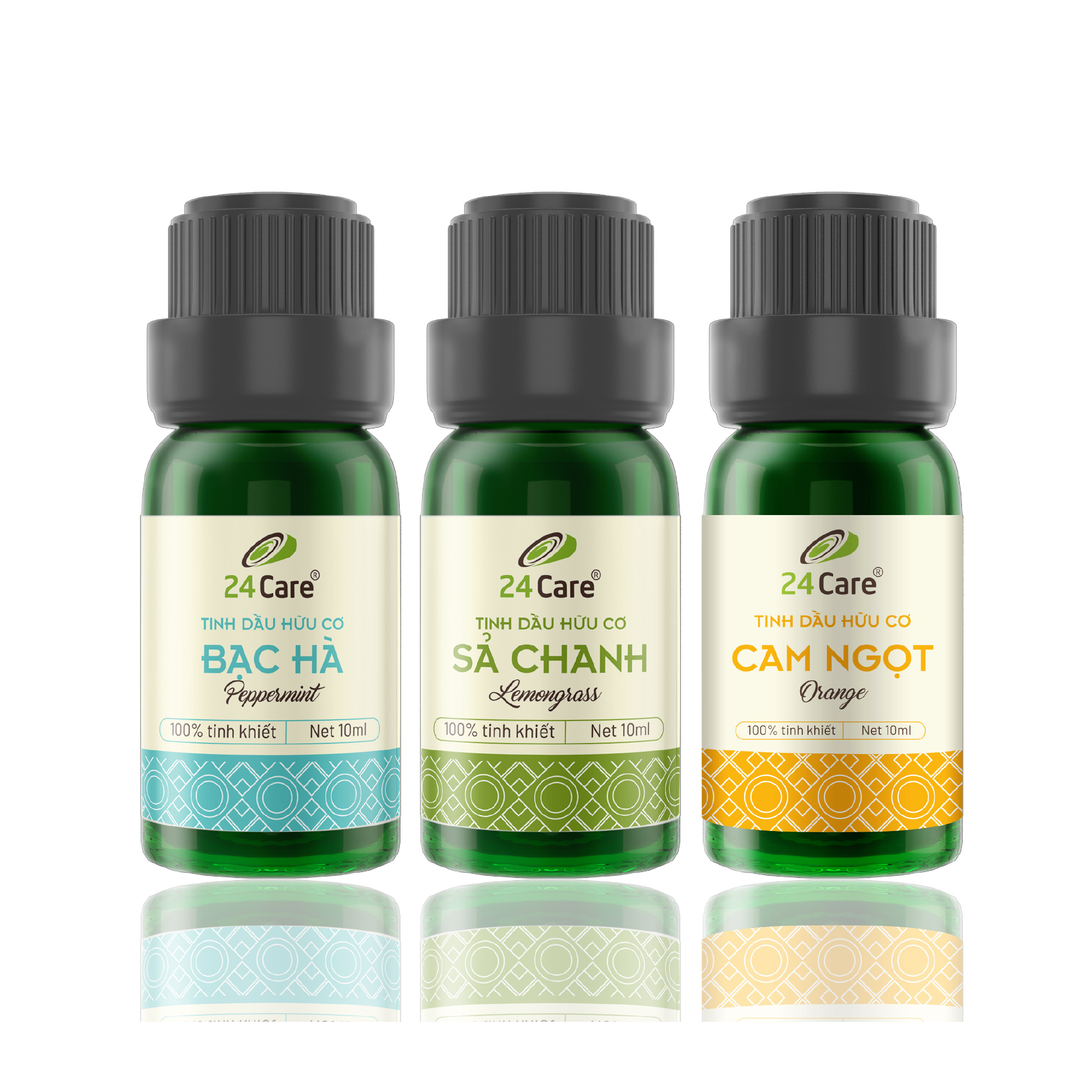 Combo 3 Tinh dầu Sả Chanh + Bạc Hà + Cam Úc 24Care 10ml/Chai