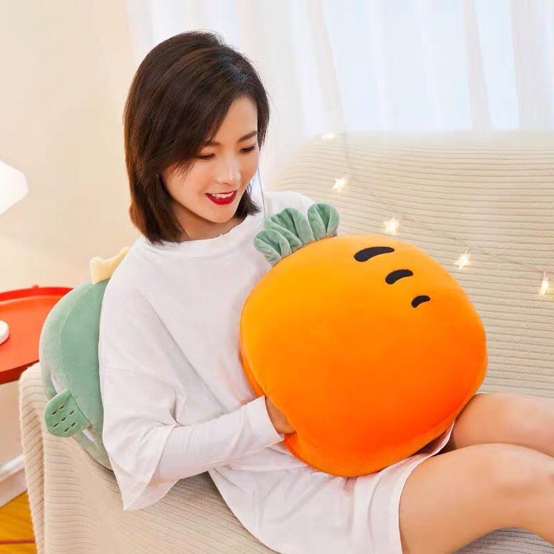 Gối chăn văn phòng 2 in 1 chất miniso cao cấp hình hoa quả tròn kiwi, cà rốt, dưa hấu...