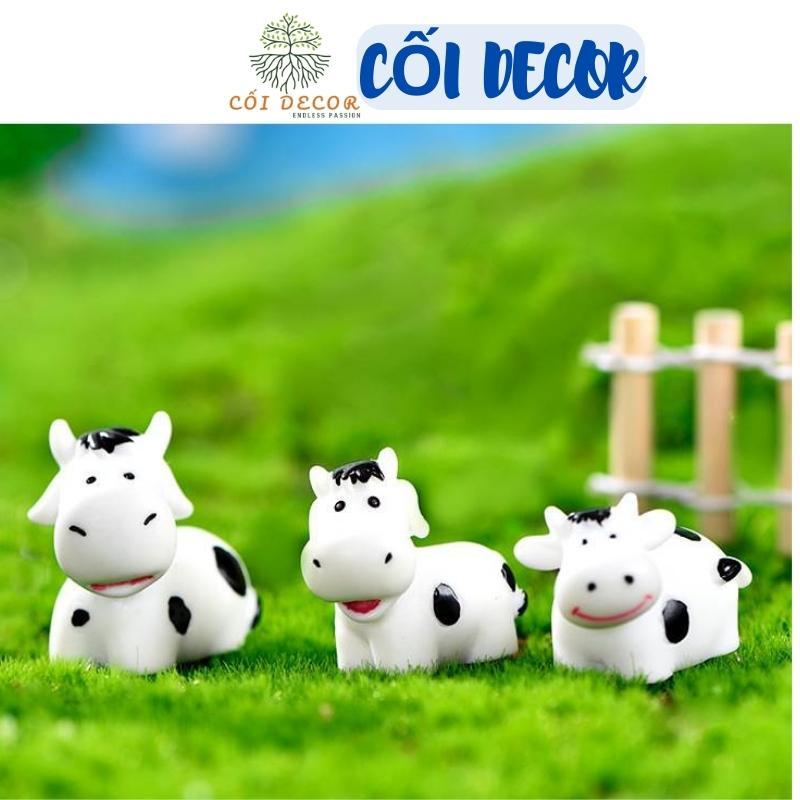 Tiểu cảnh mini ️ Bò sữa trắng đáng yêu trang trí tiểu cảnh sen đá, sân vườn, bể cá, bể terrarium