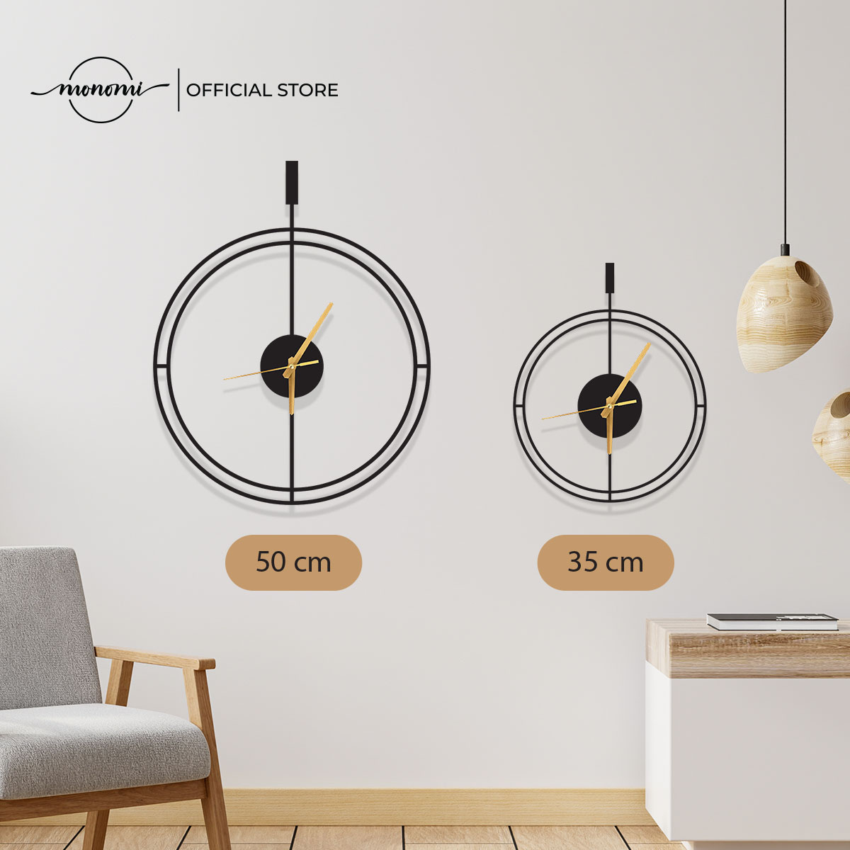 Đồng hồ treo tường Minimalist phong cách tối giản, kiểu dáng hiện đại, CNC Metal Wall Clock - Monomi C016