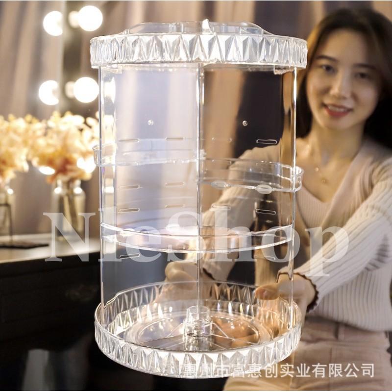 Kệ đựng mỹ phẩm trụ xoay 360 độ Mica dày cao cấp
