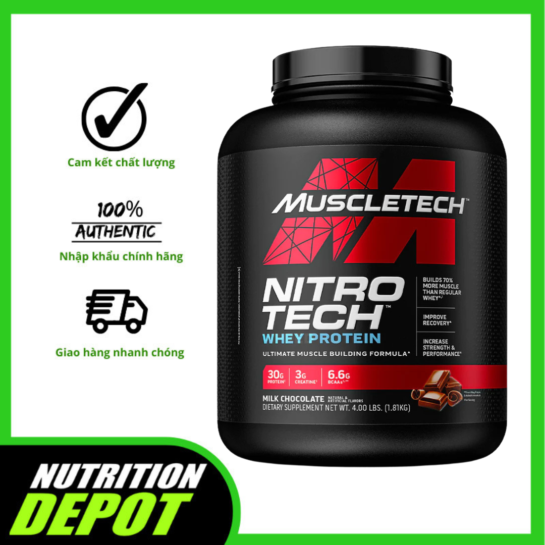 Sữa tăng cơ Nitrotech Whey Protein Muscletech 4lbs (1.8kg) - Hỗ trợ tăng cơ và phục hồi cơ tối đa - Nutrition Depot