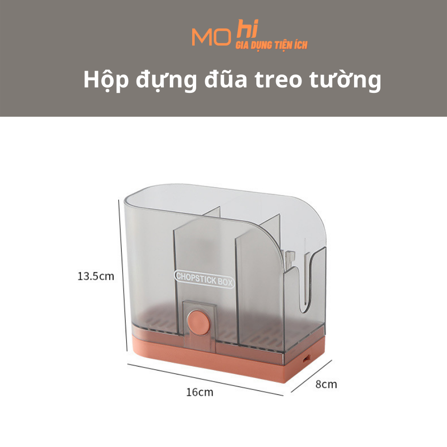 Hộp Đựng Đũa Muỗng Dán Tường Có Móc Treo Khăn MOHI CHOPSTICKBOX-Hàng Chính Hãng- Giao Màu Ngẫu Nhiên 