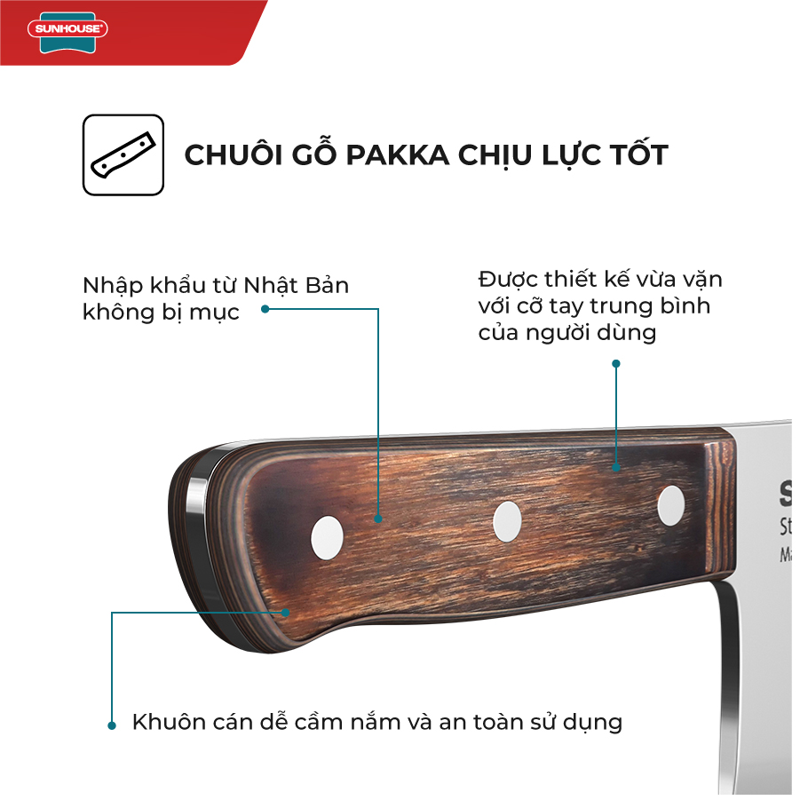 Dao Chặt Chuôi Gỗ Pakka Sunhouse KS-KN180CS