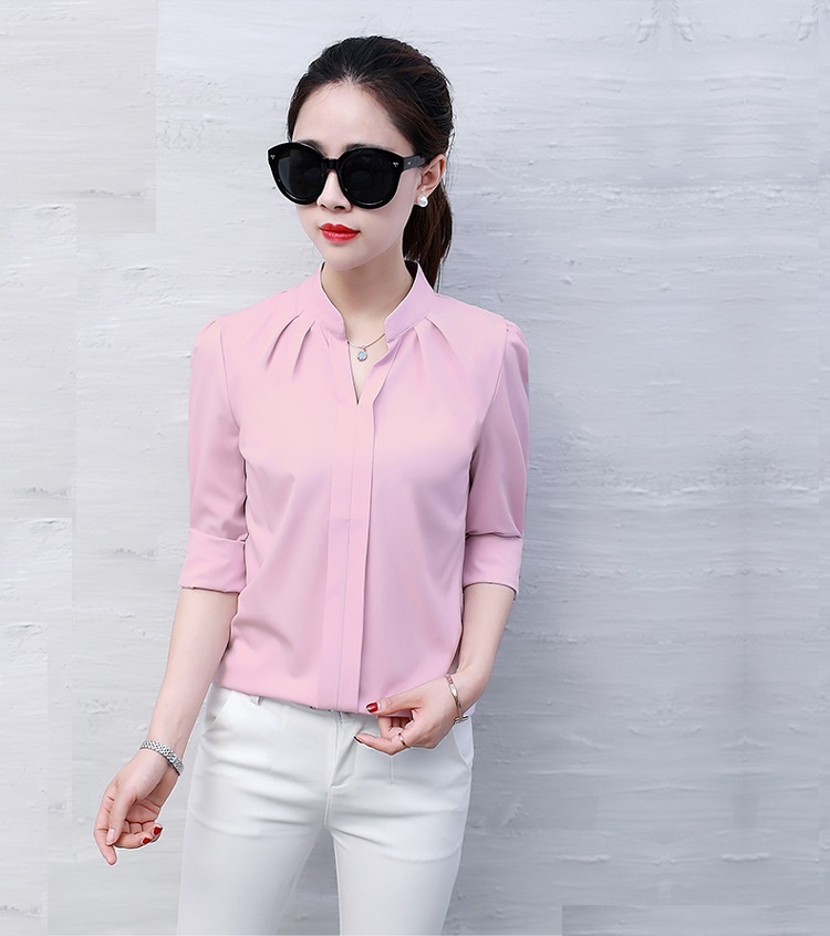 Áo sơ mi cổ chữ V vải mịn S08