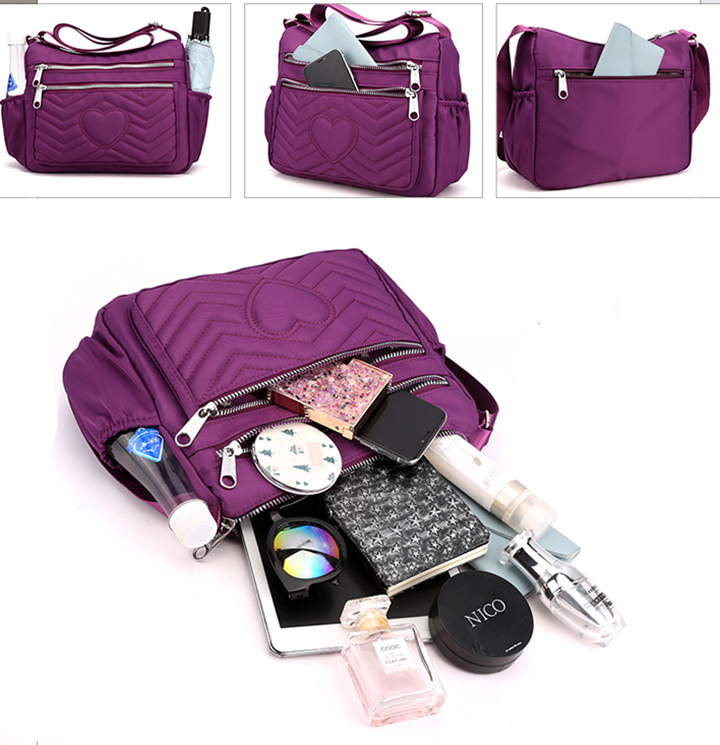 Túi xách, đeo chéo nữ vải họa tiết trái tim chống thấm nước thời trang hàn quốc size 26cm TUI-037