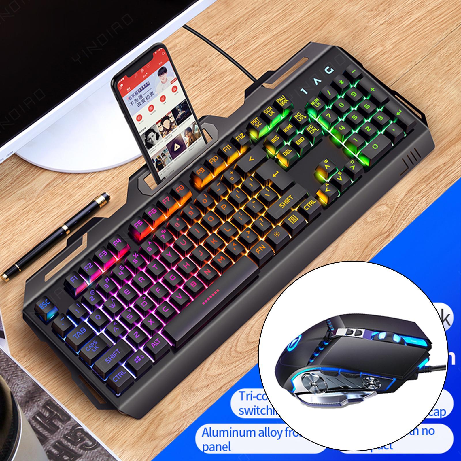 Wired Gaming Keyboard and Mouse Combo, 104 Keys, RGB Backlit, with Multimedia Keys, Wrist Rest ,Rainbow Backlit Gaming Mouse, for Windows PC Gamers