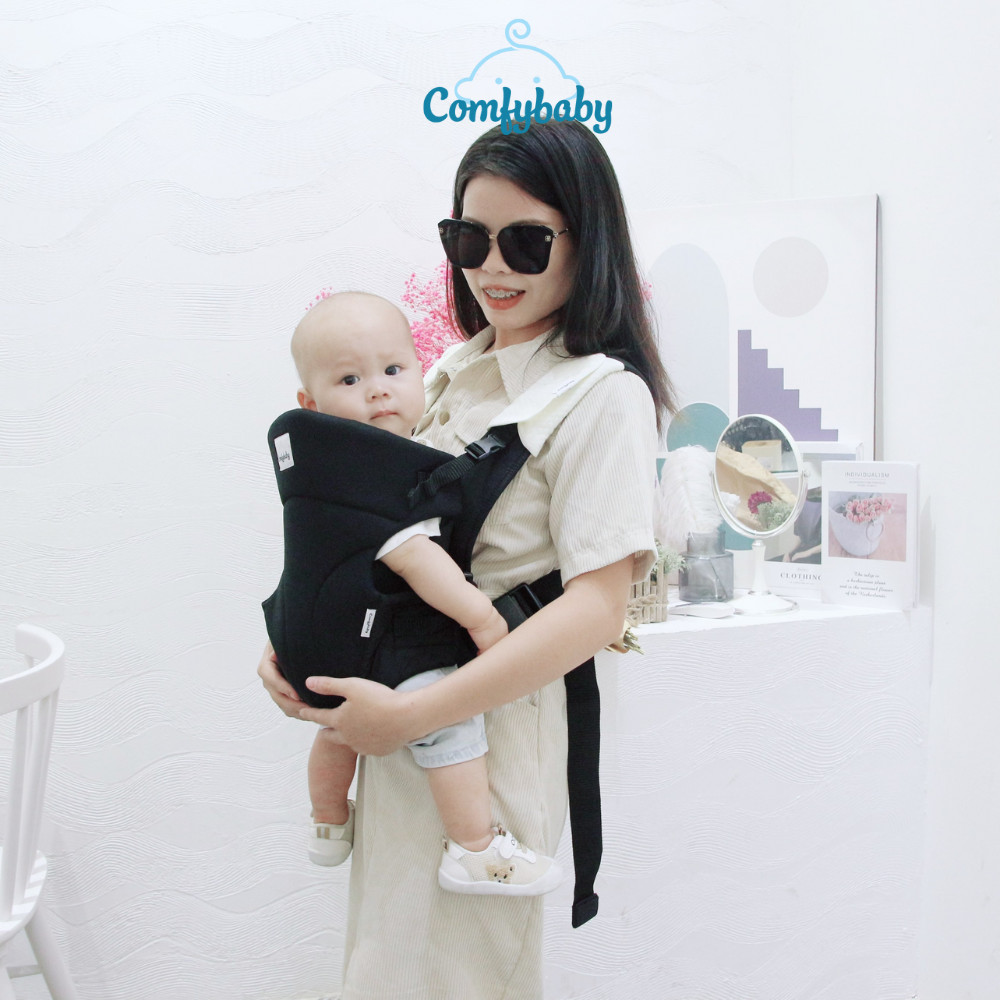 Địu em bé 3 tư thế có đỡ cổ sơ sinh - THOÁNG KHÍ-CHỐNG GÙ cho bé ComfyBaby CF-BK010 siêu gọn nhẹ - bảo hành 12 tháng