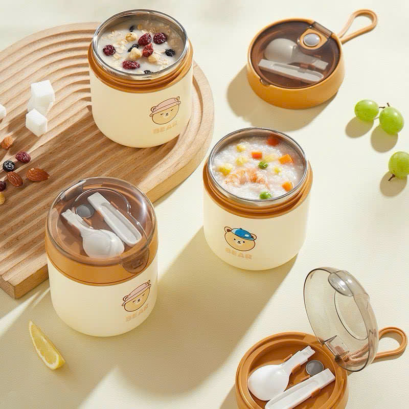 Bình Ủ Cháo DEAR LITTLE BEAR Kèm Muỗng, Túi Xách, Nhựa Không BPA, Inox 304 An Toàn - HÀNG CHÍNH HÃNG MINIIN
