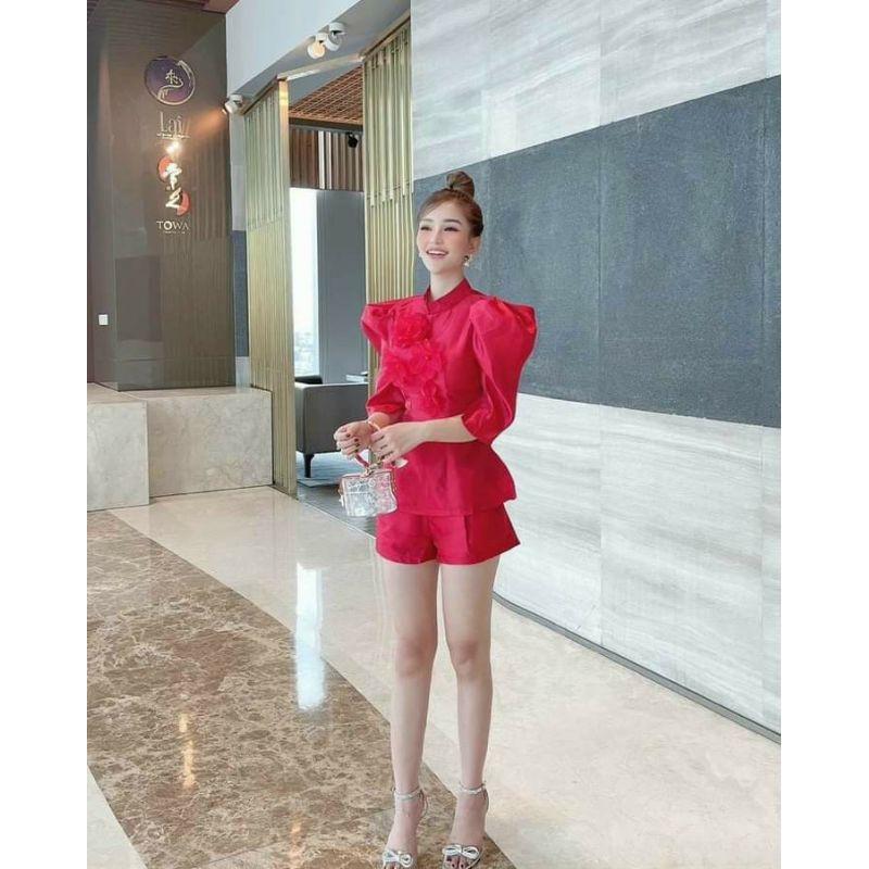 Sét áo phồng hoa thêu quần short