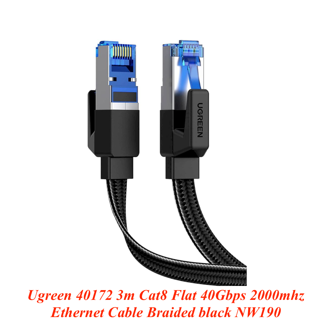 Ugreen UG40172NW190TK 3m 40Gbps 2000mhz dây dẹt Nylon Braided Màu Đen Cáp mạng Cat8 - HÀNG CHÍNH HÃNG