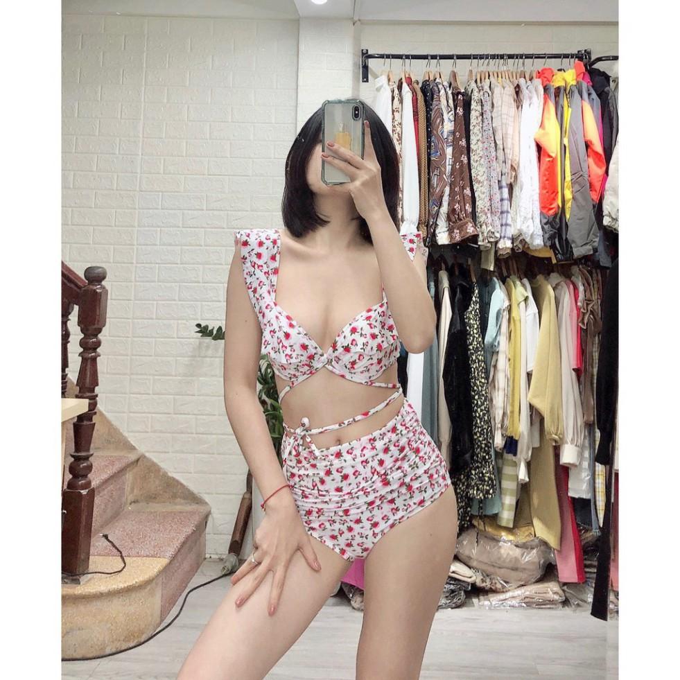 freeship Đồ bơi, bikini hai cánh tiên ️Freeship️ nền trắng hoa hồng nhí mặc đi biển đi bơi đẹp