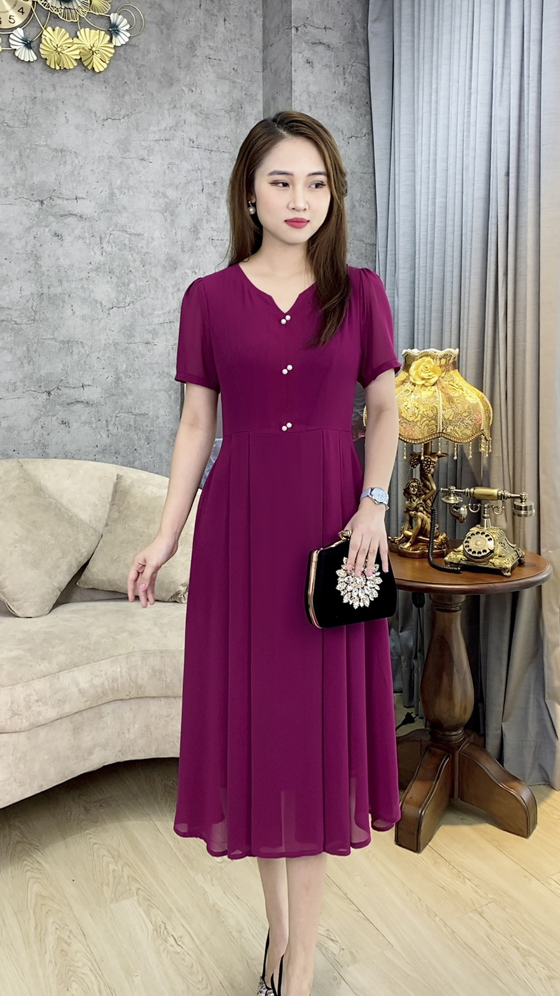 Đầm Quý Bà [ Linh Trà ] (TM 484)Trang Nhã Thanh Lịch Sang Trọng Đi Làm Đi Tiệc Cho Trung Niên U40