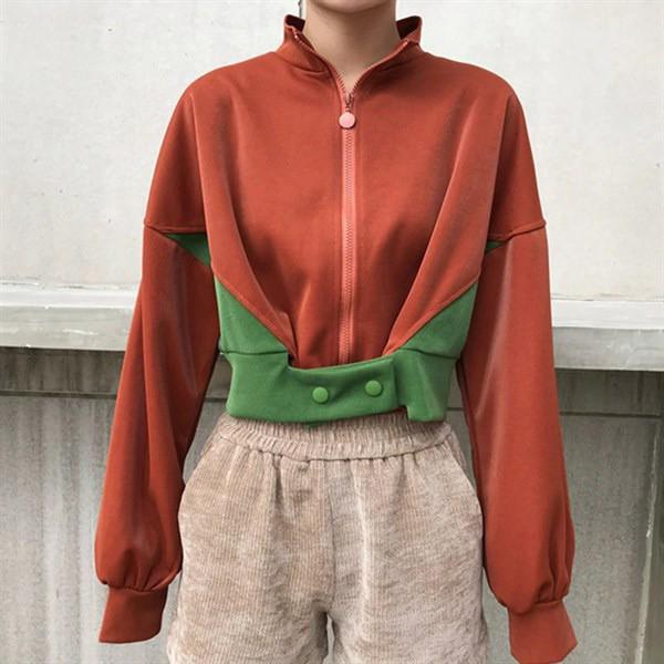 Áo khoác nữ - Áo khoác bomber nâu cam phối xanh lá