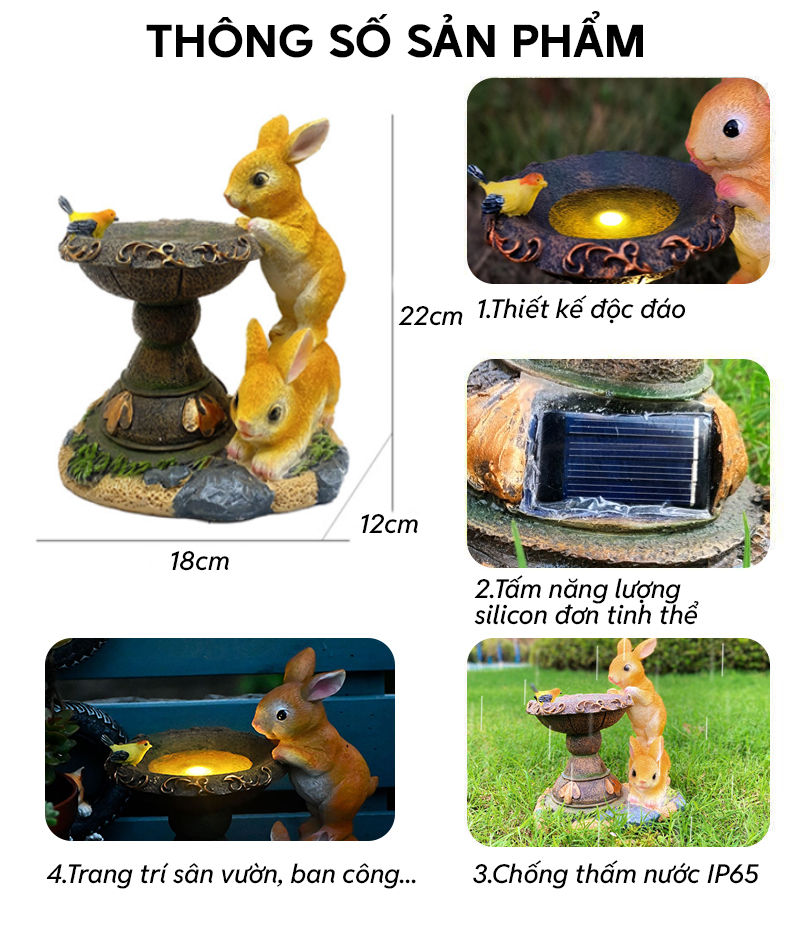 Đèn trang trí năng lượng mặt trời hình thỏ, tích kiệm điện, bóng siêu sáng, chống thấm nước - DA3159