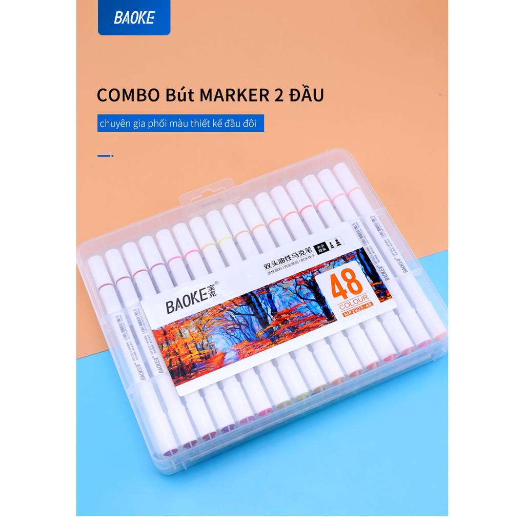 BAOKE-Bút lông nghệ thuật Marker 2 đầu 48 màu/hộp