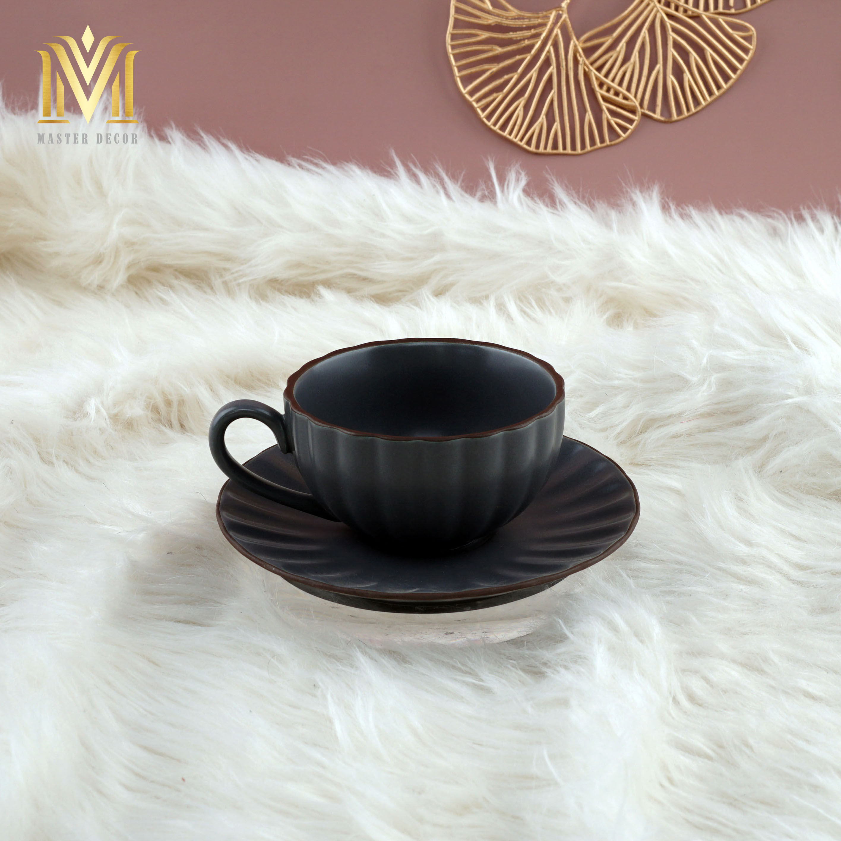 TÁCH SỨ CAO CẤP TS01G MÀU ĐEN NHÁM VIỀN NÂU CAFE TRANG NHÃ