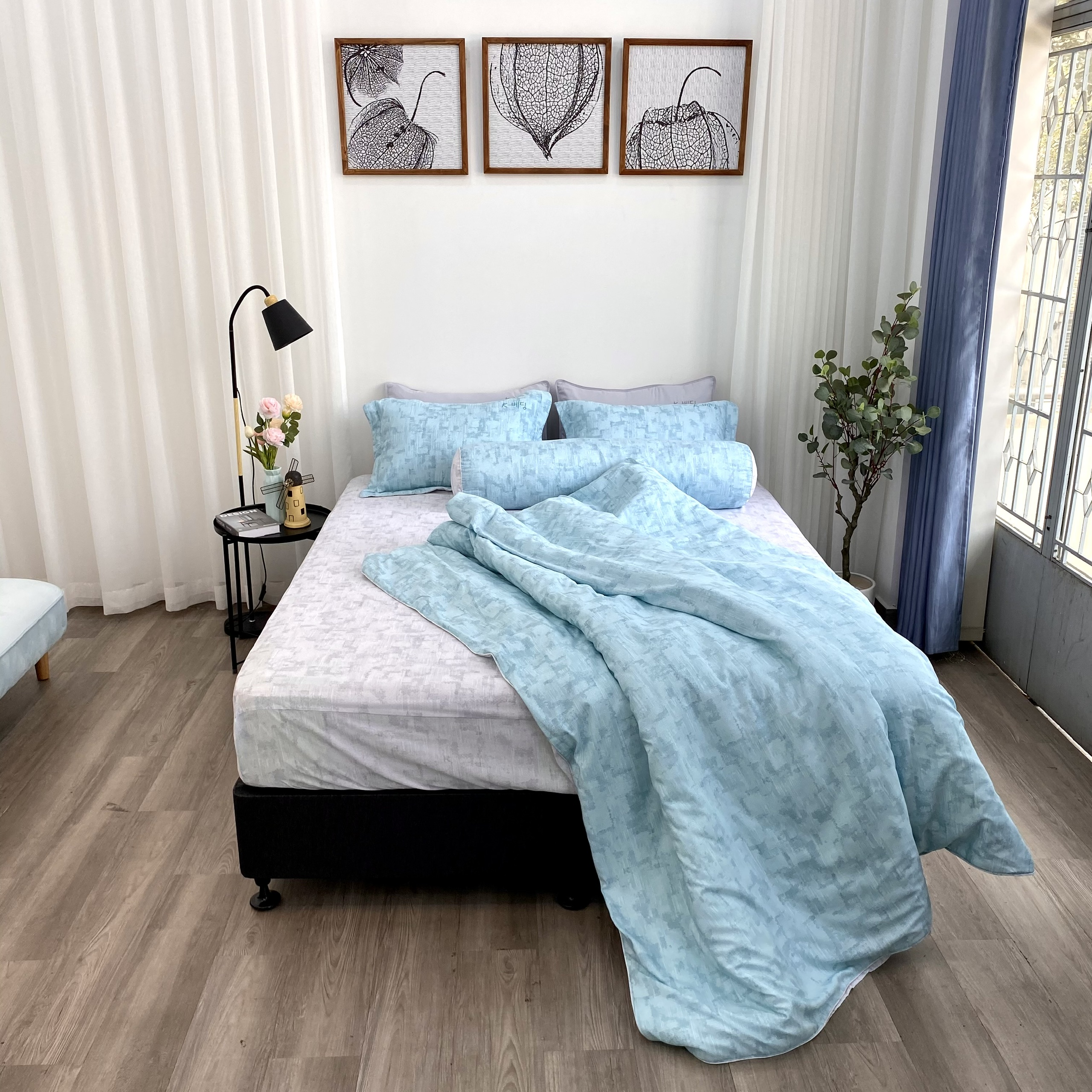 Chăn bốn mùa Hàn Quốc K-Bedding by Everon MicroTencel Xám Phối Xanh KMTP114 180*200cm