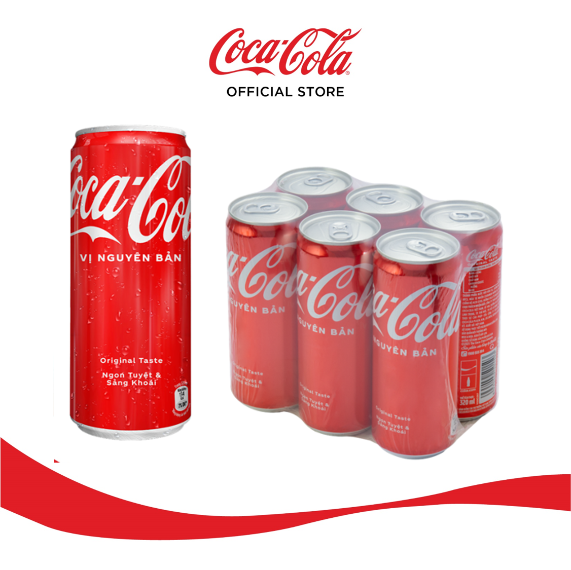 Lốc 6 Lon Nước Giải Khát Coca-Cola vị Nguyên Bản Original 320mlx6