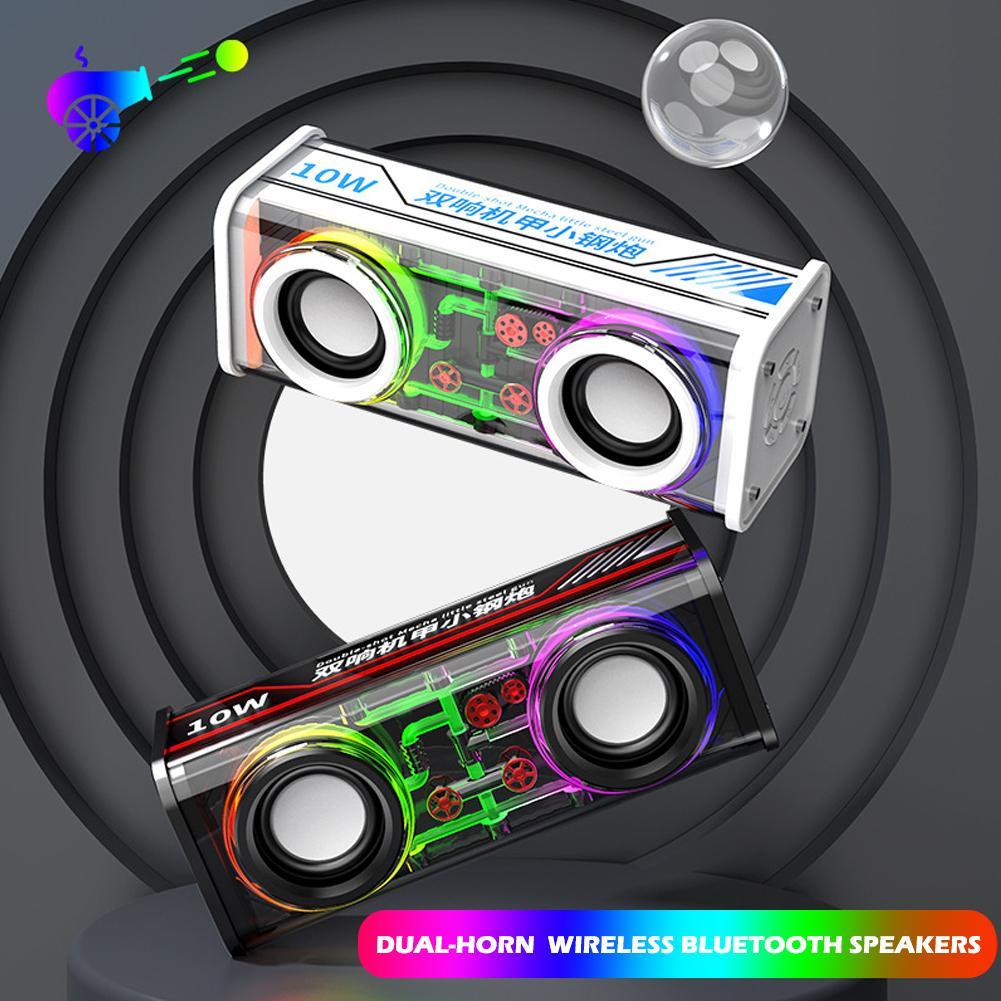 Loa Bluetooth không dây trong suốt ngoài trời Subwoat Subwofer TWS trong suốt mecha thép nhỏ Cannon RGB Màu sắc
