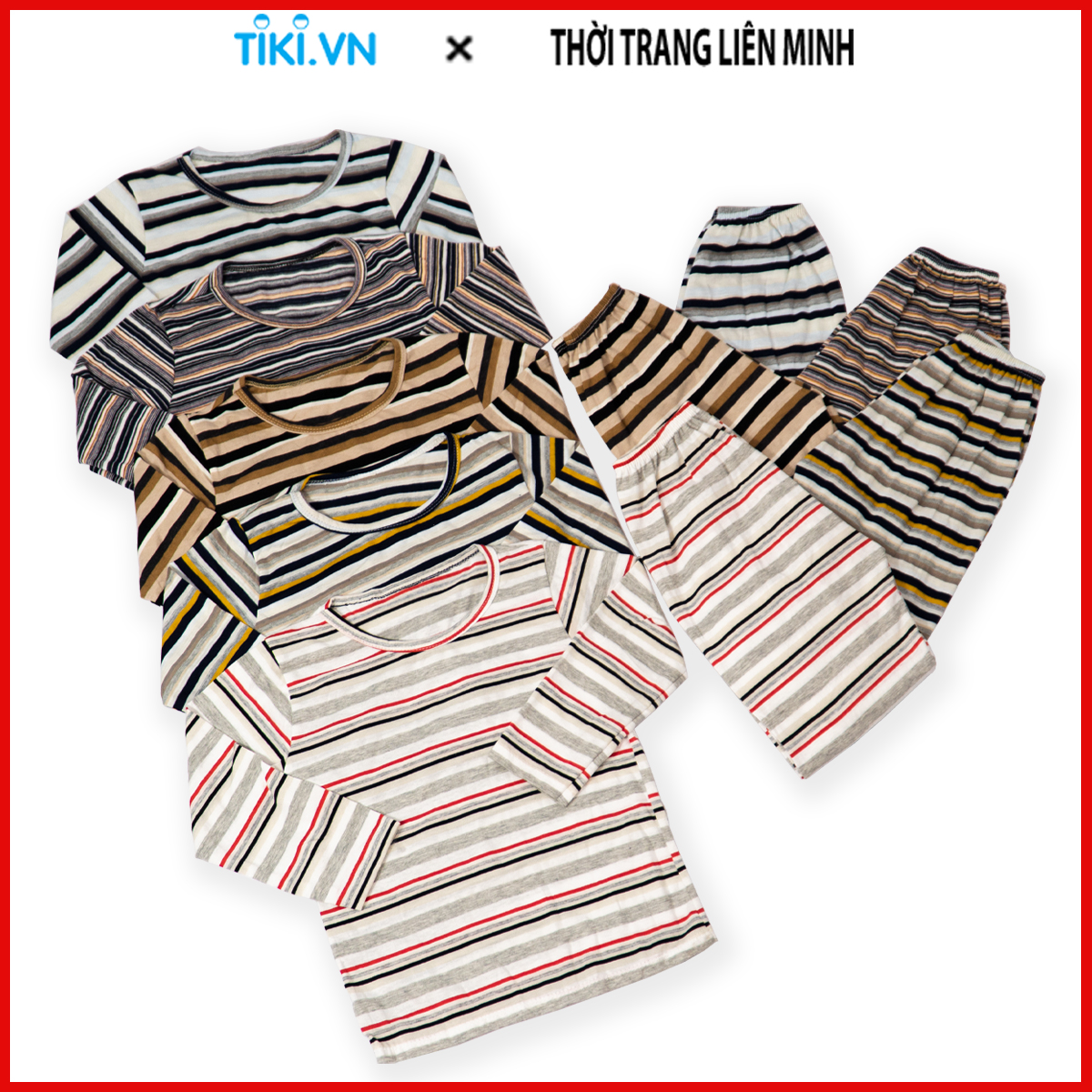 Combo 5 đồ bộ trẻ em MIMYKID sọc ngang tay dài quần dài, vải cotton dày mịn thấm hút tốt co giãn đàn hồi tốt, bộ quần áo cho bé từ 4-16kg - (Giao Màu Ngẫu Nhiên)