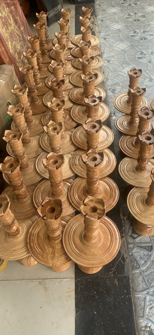 Cặp chân đèn cầy,chân đèn thờ, gỗ gõ tự nhiên cao 60 cm