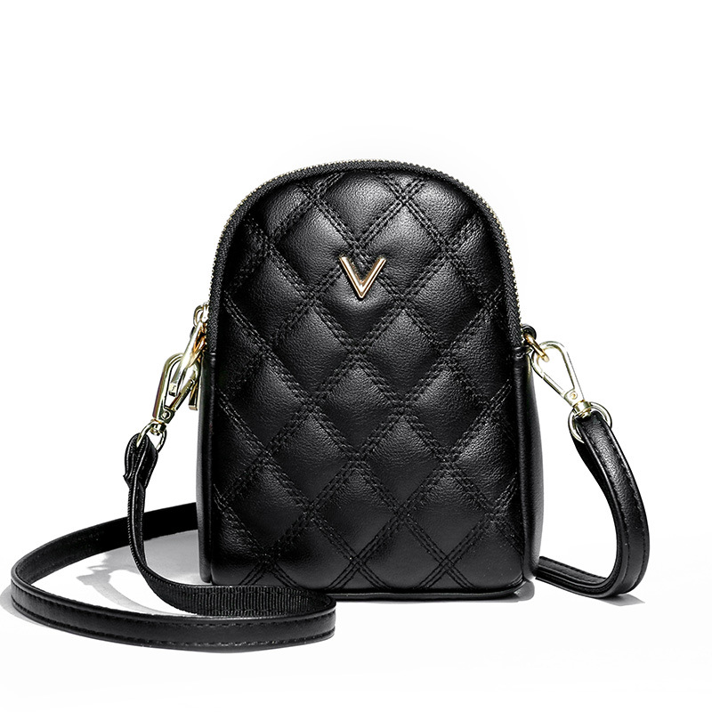 Túi ví da nữ đựng điện thoại đeo chéo vai tiện dụng màu đen trơn dập vân nổi sang trọng Y2975