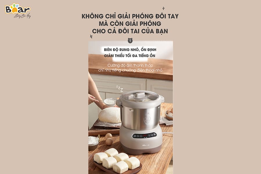 Máy Trộn Bột Ủ Bột Lên Men Tự Động BEAR HMJ-A70C1 Chống Dính Bột Dung Tích 7 Lít Công Suất 250 W - Bản Nội Địa