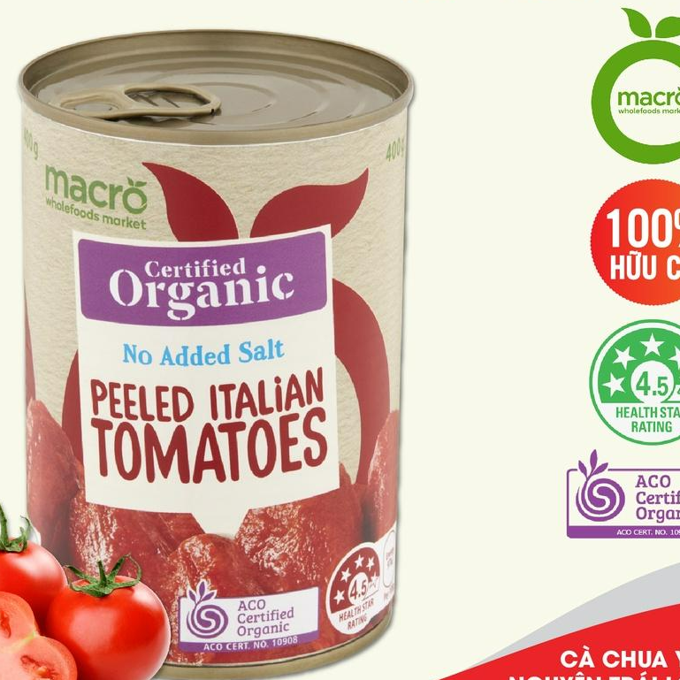 Cà Chua Ý Cắt miếng - Hữu Cơ, Không Thêm Muối - Macro Organic Tomatoes Diced No Added Salt 400g