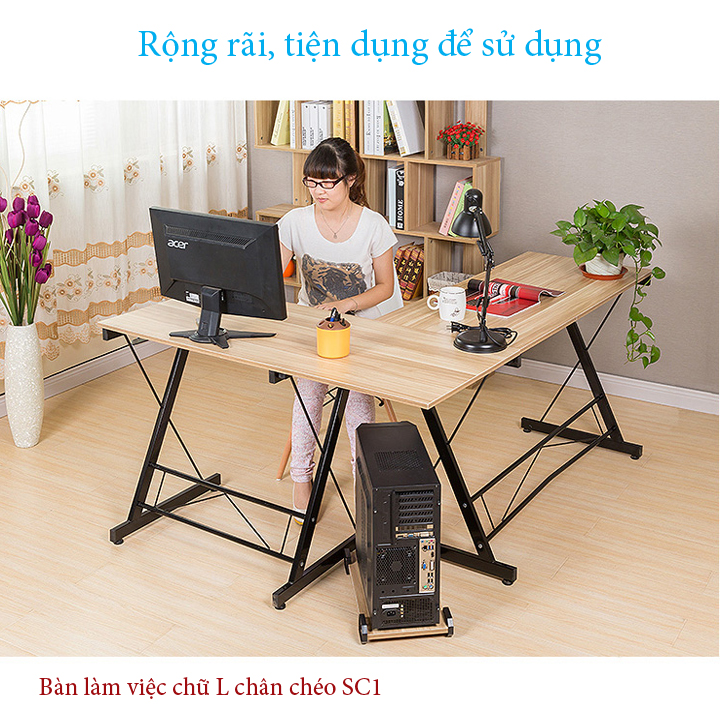 Bàn Làm Việc Chữ L Chân Chéo Cao Cấp - SC1