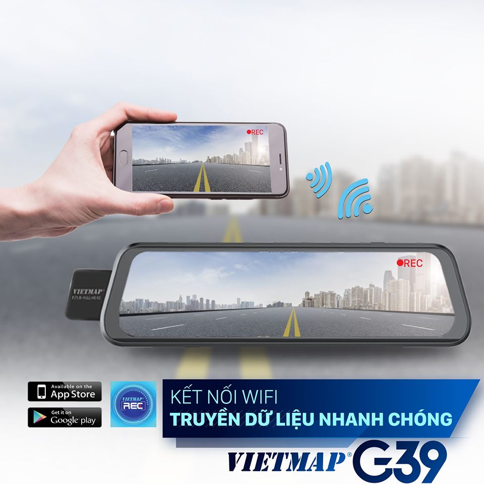 Vietmap G39 - Camera hành trình Dạng gương TRÀN VIỀN điện tử thông minh  - HÀNG CHÍNH HÃNG