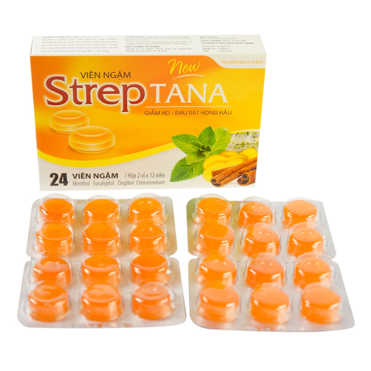 Viên ngâm ho Streptana hỗ trợ làm giảm ho bảo vệ sức khỏe - Hộp 24 viên