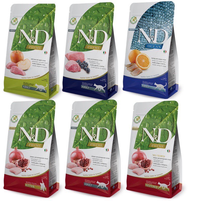 ZIP - Hạt N&D Prime Kitten / Adult, Ocean Herring Farmina cao cấp cho Mèo con, Mèo trưởng thành túi 1kg