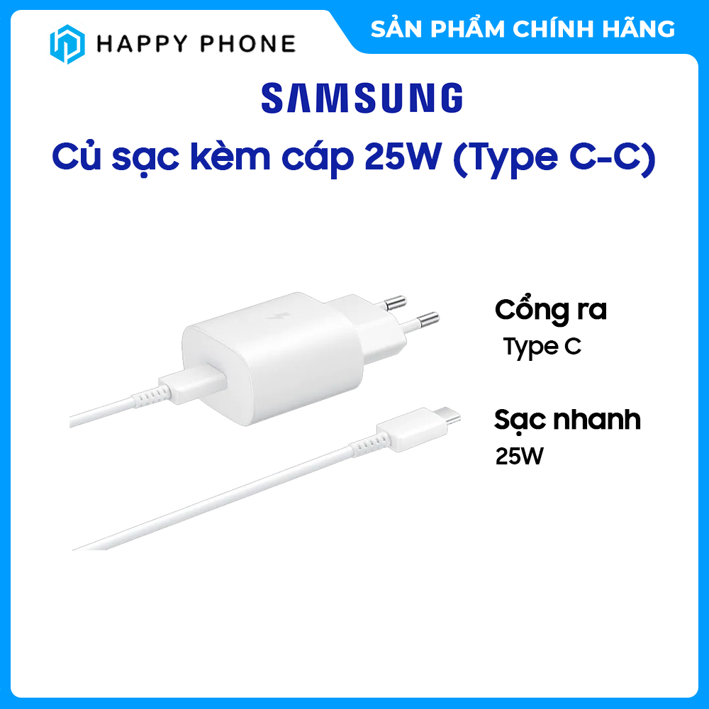 Củ Sạc Kèm Cáp Samsung 25W (Type C-C) - Hàng chính hãng, Mới 100%