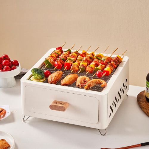 Combo bếp nướng BBQ màu trắng cao cấp kèm than tre nén 3kg ít khói, an toàn, tiện lợi di chuyển