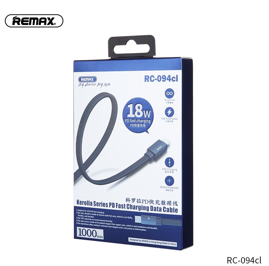 Cáp Sạc Nhanh Remax RC-094CL - Hỗ Trợ Sạc Nhanh 18W Dành Cho iPhone 12,12Pro, 12Pro Max, iPhone 11, 11Pro, 11Pro Max, X, XS, XS Max - Hàng Chính Hãng