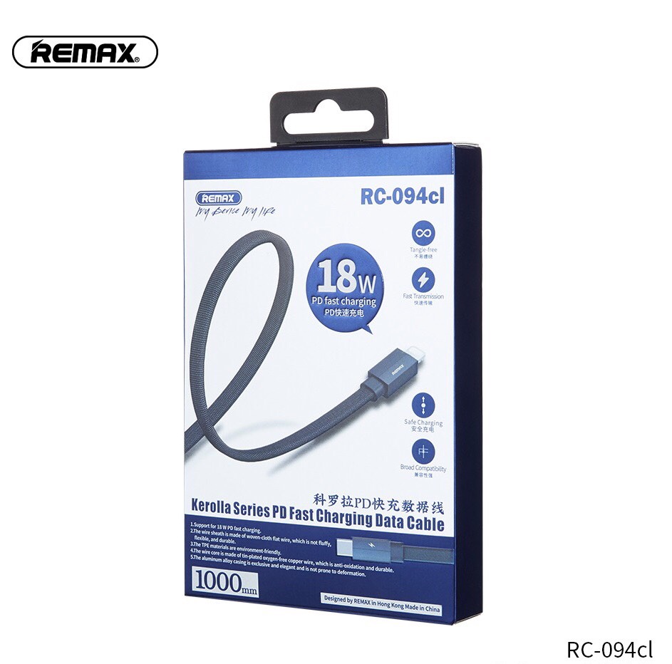 Cáp Sạc Nhanh 18W Remax RC-094CL - Dành Cho iPhone 8->12Pro Max - Hàng Chính hãng
