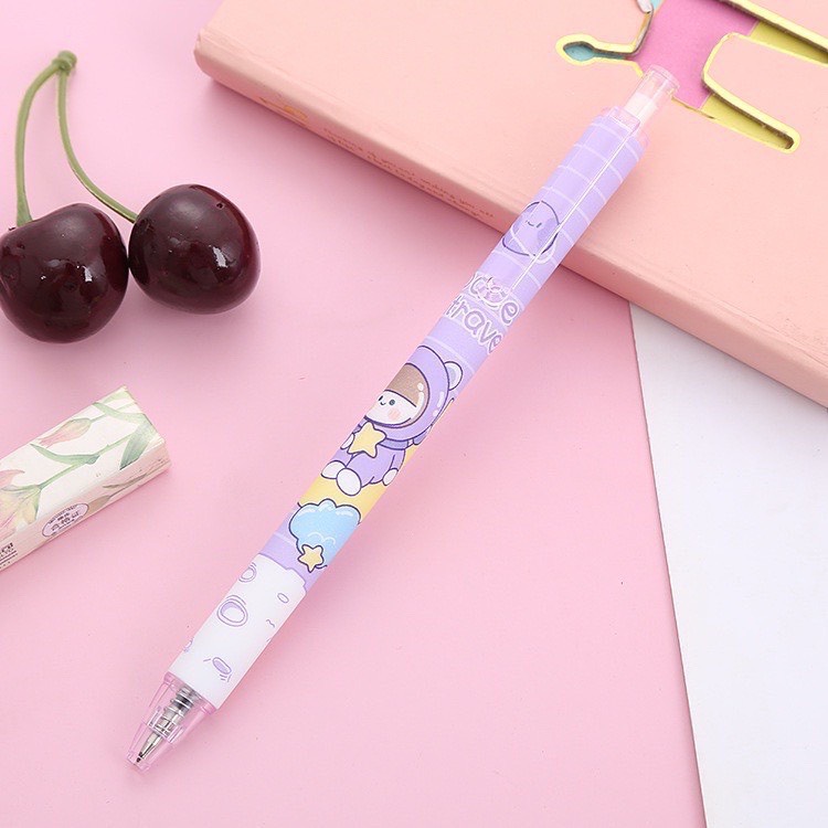 Bút bi bấm ngòi 0.5mm Vỏ tím mực đen vỏ hoạt hình đáng yêu