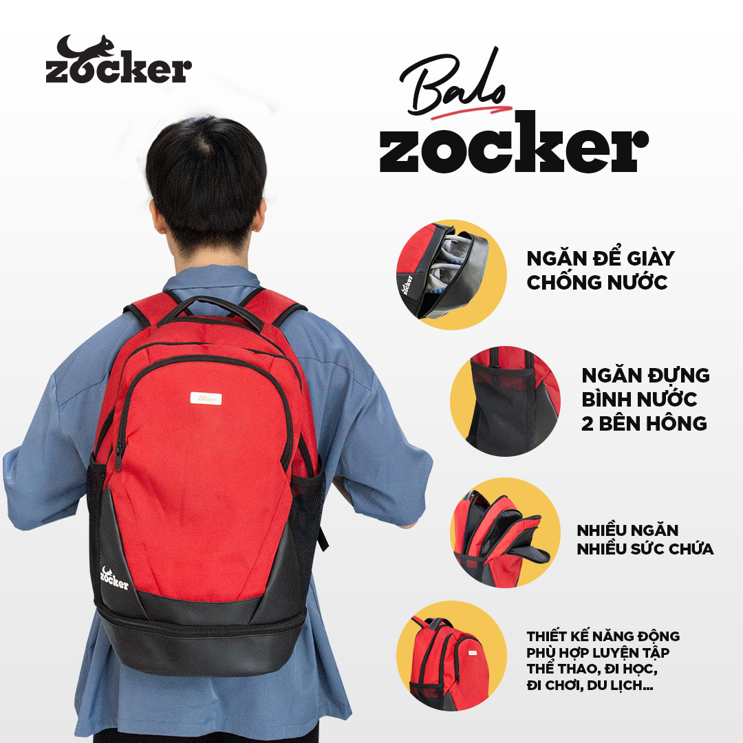 Balo Zocker UNISEX đựng laptop, đi học, đi du lịch, đi thể thao, chống thấm nước