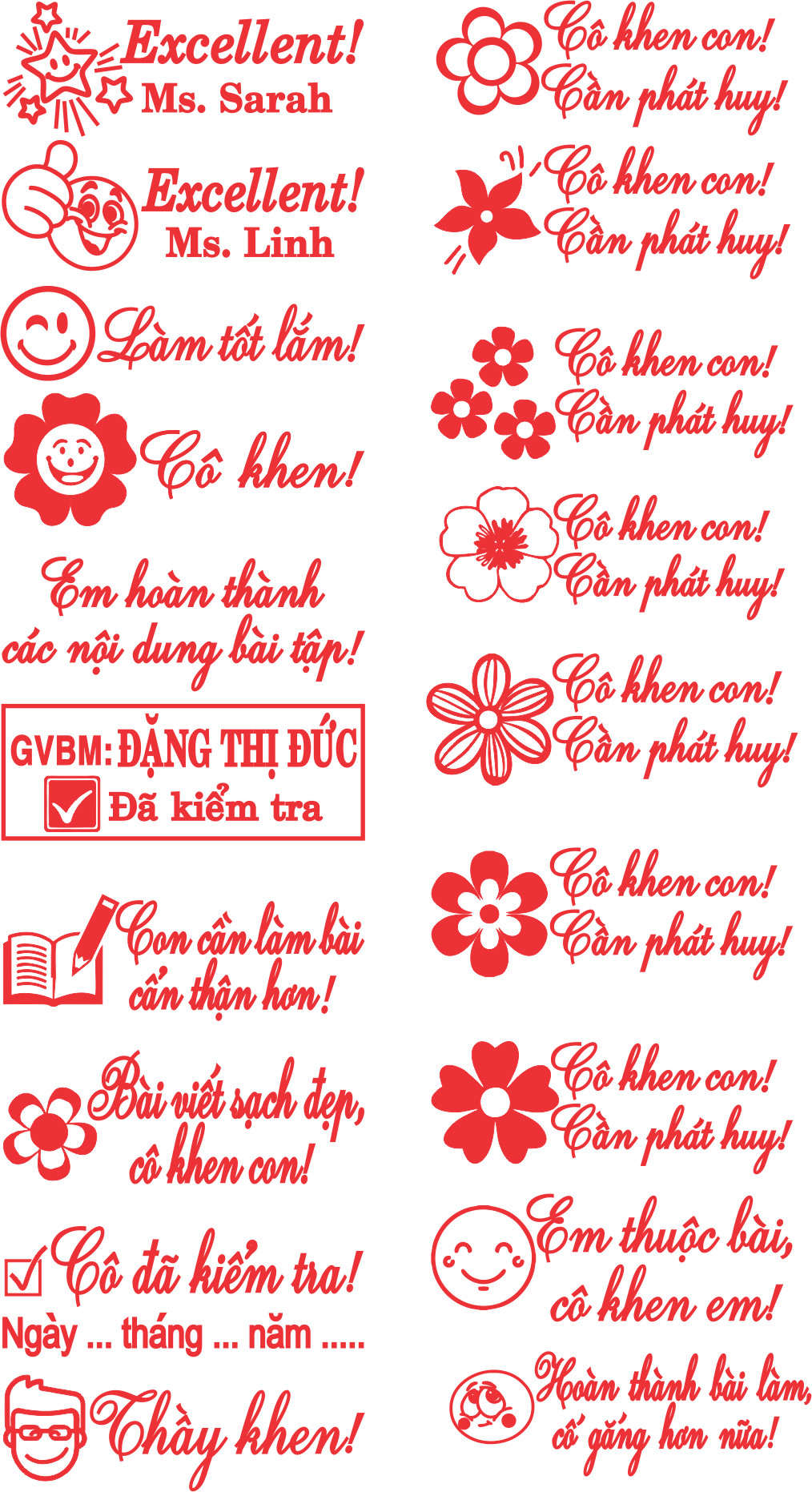 Dấu Khen Thưởng học Sinh CÔ KHEN CON