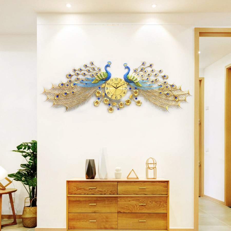 Đồng Hồ Treo Tường Trang Trí Đẹp Con Công S-A999 chim khổng tước độc lạ 3d cỡ lớn nghệ thuật phù hợp cho phòng khách, phòng ngủ