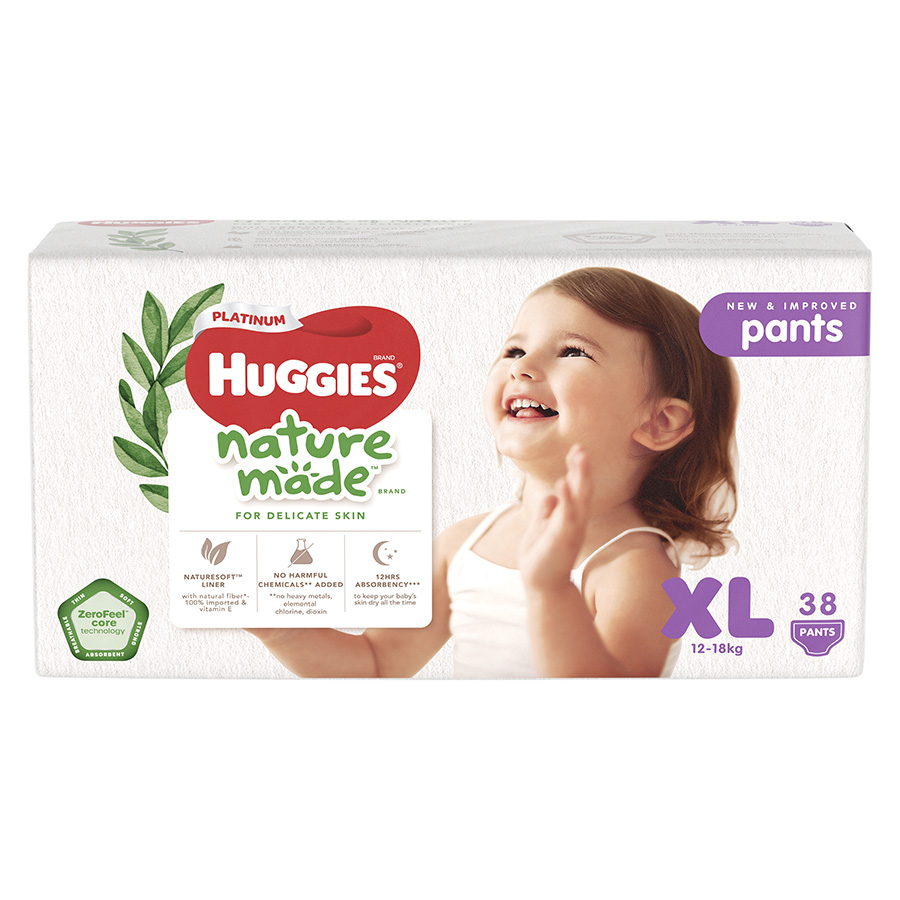 Combo 3 Tã Quần Siêu Cao Cấp Huggies Platinum Nature Made XL38 (38 Miếng)